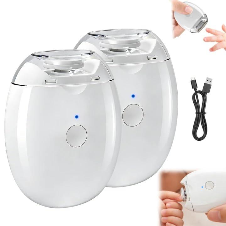 Universal Automatic Fingernail Grinder for Seniors, 360 Silent Auto Fingernail Cutter and Polishing Trimmer, Electric Nail Clippers with LED Light & 3 Speeds(2PCS)
