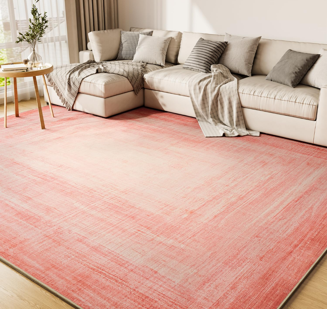 6*9 Pink Area Rugs for Living Room, Machine Washable Non Slip Area Rug Girls Nursery Rug Modern Abstract Indoor Rug Carpet Ultra Soft Rugs for Bedroom Dining Room Playroom Bedside Office
