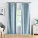 Dusty Blue Pinch Pleated Full Blackout Curtains Linen Texture Noise Reducing Window Treatment Panel 102 Inch for Living Room Bedroom Thermal Insulated Back Tab Drapes with Hooks, 2 Panel, 40"Wx102"L