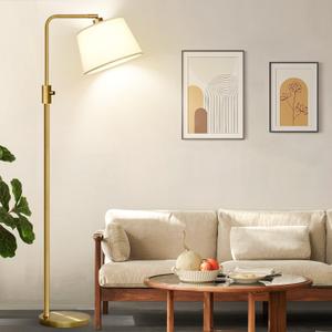 Nintiue Dimmable Floor Lamp, 1000 LM LED Edison Bulb Included, Arc Floor Lamps for Living Room Modern Standing Lamp Tall Lamps for Living Room Bedroom-Brass (Brass-Linen Shade)