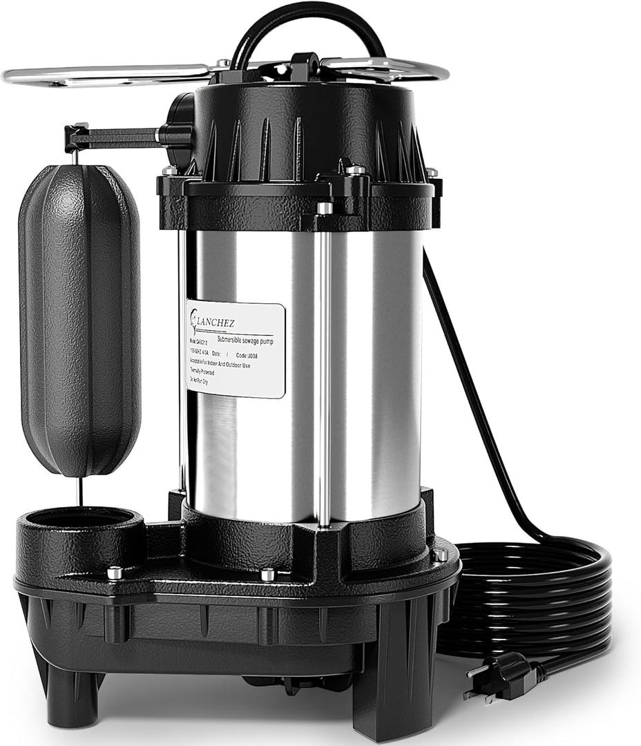 LANCHEZ 1/2 HP Submersible Sump Pump Cast Iron and Stainless Steel with Integrated Vertical Float Switch, 5200 GPH Sewage/Effluent Pump for Basement, Basin, Sewage System, 1-1/2" NPT Discharge LANCHEZ 1/2 HP Submersible Sump Pump Cast Iron and Stainless Steel with Integrated Vertical Float Switch, 5200 GPH Sewage/Effluent Pump for Basement, Basin, Sewage System, 1-1/2" NPT Discharge