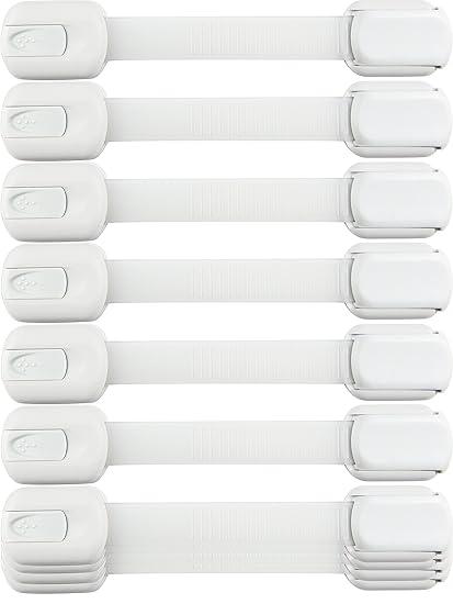 Child Safety Strap Locks (10 Pack) Baby Locks for Cabinets and Drawers, Toilet, Fridge & More. 3M Adhesive Pads. Easy Installation, No Drilling Required, White/Gray