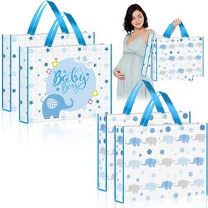 PerKoop Extra Large Baby Gift Bag 20 x 16 Inch Blue Giant Reusable Jumbo Non Woven Fabric Gift Bag for Baby Shower Boy with Handles for Birthday Party