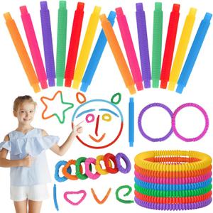 GOLDGE 100 Pack Fidget Sensory Toy Mini Pop-Tubes, Perfect for Kids 4-12, Anxiety & Stress Relief, Birthday Gifts, Party Favors, Goodie Bag Fillers, Treasure Box Prizes, Boys & Girls Toys