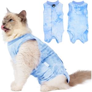 2 Pack Cat Surgery Recovery Suit for Female and Male, Soft Cat Spay Shirts Clothes, Comfortable Kittens Pajamas Onesie, Adjustable Fit to Stop Licking, Blue M (M (3.5-7lb))