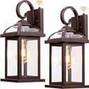 Dusk to Dawn Outdoor Lighting Oil Rubbed Bronze 2-Pack, 15 Inch Aluminum Anti-Rust Front Porch Lights with IP65 Clear Tempered Glass Exterior Light Fixtures for House Brown Carriage Lights