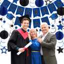 Seenelling 2026 Graduation Decorations Blue Black Congrats Grad Banner with Hanging Swirl Honeycomb Ball Circle Garland Grad Party Favor Supplies for College Senior High School Classroom Decor