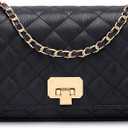 Women Black Quilted Purse Lattice Clutch Small Crossbody Shoulder Bag with Chain Strap Leather
