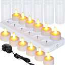 Esup Rechargeable Candles Flameless Flickering Candles Tealights 12pcs/Set with White Base, Decoration Parties, Weddings, Bar, Family, Dinner Outdoor Picnic