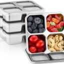 4 Pack Stainless Steel Snack Containers with Lids 4 Compartment Lunch Box for Adults & Kids Meal Prep Bento Box Containers Reusable (Gray)
