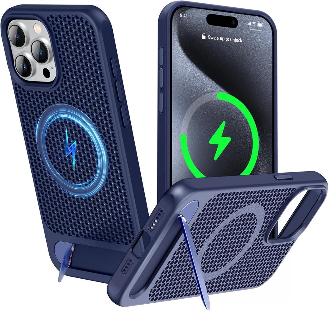 for Magnetic Heat Dissipatio case for iPhone 14 Pro Max, for MagSafe, Cooling Drop Protection, Adjustable Kickstand case, Ice Armour Cool Matte Material - Blue