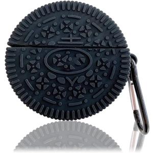 2 x Cute Case Cover Compatible with AirPods 3rd with Carabiner Keychain Hook,Funny Unique 3D Soft Silicone Shockproof Protective Skin Case Cover for Airpod 3rd Case-Biscuits (Black)