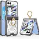 DAKORIE Case for Samsung Galaxy Z Flip 6 Case with Ring Shockproof Kickstand Hinge Protection Compatible with Magsafe Phone Cover for Samsung Galaxy Z Flip 6 5G(Carbon Black)