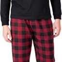 Mens Pajamas Set 2 Piece Pajamas For Men Long Sleeve Pant Fleece Black with Red Buffalo Check XL