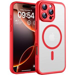 TOCOL for iPhone 16 Pro Max Phone Case Compatible with Magsafe Full Camera Protection Drop Protection Magnetic Translucent Matte Back Bumper Phone Case for 16 Pro Max 6.9-Inch (Red)