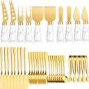38 Pieces Gold Cheese Knife Set Marble Handle Butter Spatula Knives Cheese Spreader Cutter Cheese Shaver and Fork with Mini Serving Tongs Spoons and Fruit Forks for Charcuterie Board Accessories