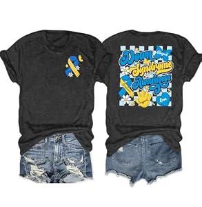 Down Syndrome Awareness Shirts Women Down Syndrome Support Shirt Ribbon Love Heart Graphic Tee Tops 2XL Grey