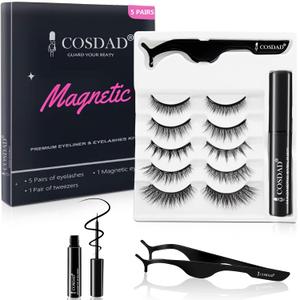 Magnetic Eyelashes with Eyeliner Kit No Glue Needed, Reusable False Eyelashes with Waterproof Magnetic Eyeliner, Easy to Apply for Beginners & Daily Wear