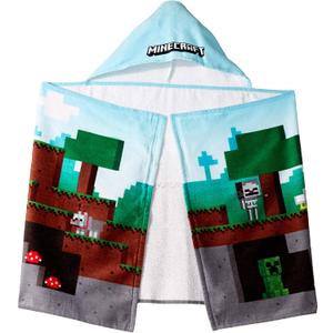 Jay Franco Kids Hooded Towel 22" x 51" Super Soft Bath Wrap with 3D Hood, Beach, Pool & Travel, Official Licensed Product, Blue - Minecraft