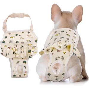 QBLEEV Dog Diapers Female Washable Sanitary Pantie with Adjustable Suspender, Reusable Doggie Diapers for Male Dogs in Heat, Cotton Puppy Pet Period Panties Dog Underwear for Teddy French Bulldog, Medium (Yellow)