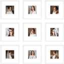 8x8 Picture Frame Set of 9, Display Pictures 4x4 with Mat or 8x8 without Mat, Multi Collage Gallery Square Photo Frames for Wall or Tabletop, White