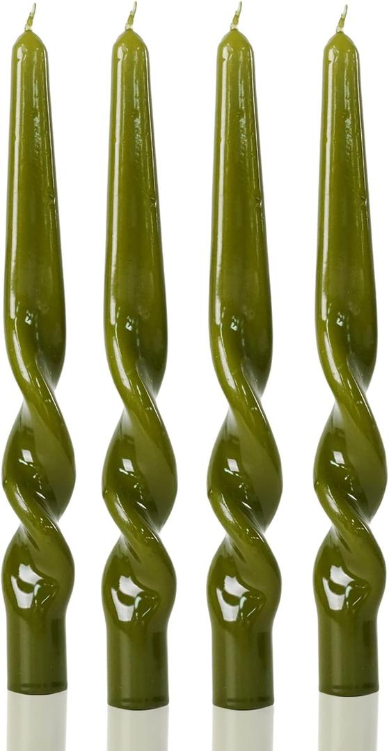 MAITREYA Olive Spiral Taper Candles Conical Stick Candles Taper Candles-Set of 4 for Decoration Weddings Party Church-Unscented Dripless Candles,10inch(Olive)