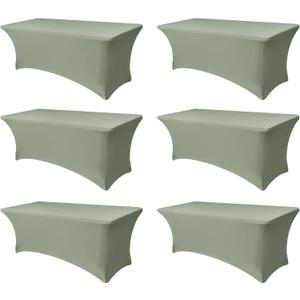 Spandex Table Cloths for 8 Foot Rectangle Tables-6 Pack Fitted Stretch Sage Table Covers-Elastic Folding Tablecloths for Party, Vendor Booth Display, Banquet Buffet Event, Craft Trade Show