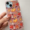 Fall Leaves Pumpkin Acorns Case Compatible with iPhone 15 Plus, Aesthetic Autumn Halloween Case for iPhone 15 Plus for Teens Men and Women, Cool TPU Bumper Phone Case Cover