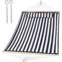 SUNCREAT Double Quilted Hammock, Black Stripes | Hardwood Spreader Bar, Extra Large Soft Pillow, Heavy Duty 2 Person, Indoor, Outdoor