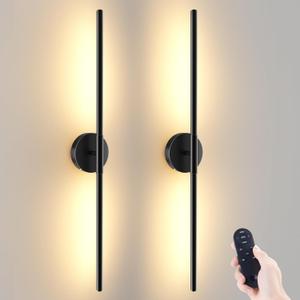 Battery Operated Wall Sconces Set of 2, 360 Rotation Wireless Rechargeable Wall Lights: Dimmable Detachable Wall Lamp with Remote Control, 3000K-6000K Infinite Dimming Wall Sconce 27.6 Inch (Black)