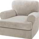 H.VERSAILTEX Sofa Cover 2 Piece T Cushion Armchair Slipcovers Thick Velvet Couch Cover Stretch T Cushion Sofa Covers for 1 Cushion Couch with 1 Individual T Cushion Covers Washable, Oatmeal