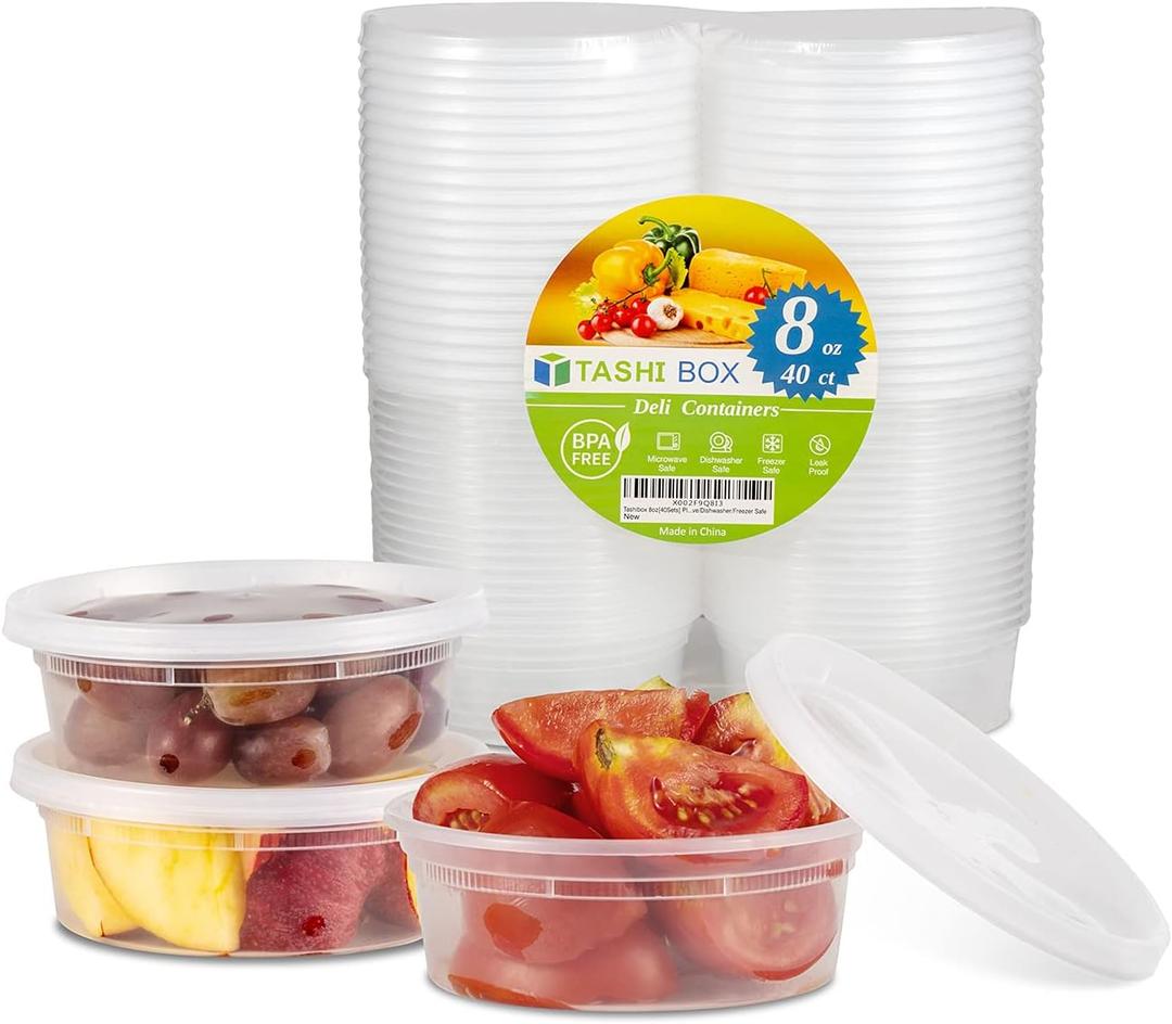 TashiBox, 8oz-40 Sets Plastic Containers with Airtight Lids, Food Storage Containers, Deli, Slime, Soup, Meal Prep Containers | BPA Free | Stackable | Leakproof | Microwave/Dishwasher/Freezer Safe