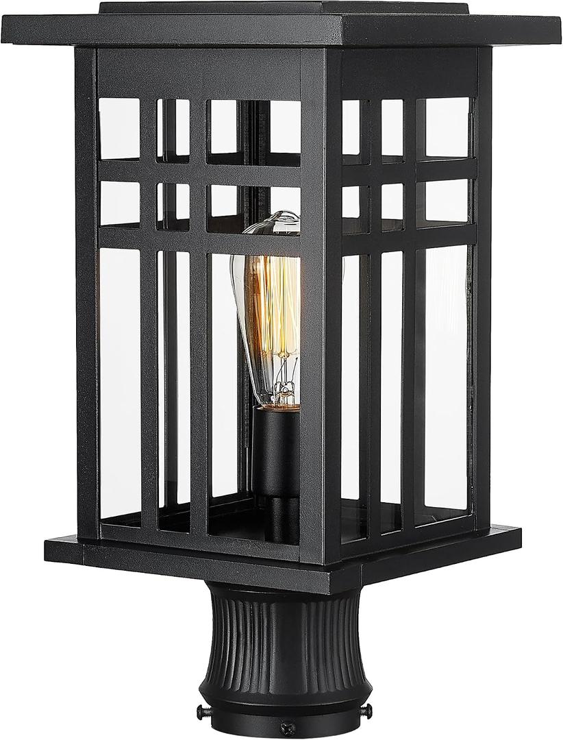 zeyu Modern Outdoor Post Light Fixture, 16 Inch Exterior Pole Light, Die-Cast Aluminum in Black Finish, Clear Glass Shade, Outdoor Pillar Light for Porch Garden, 20068P-L BK, Large