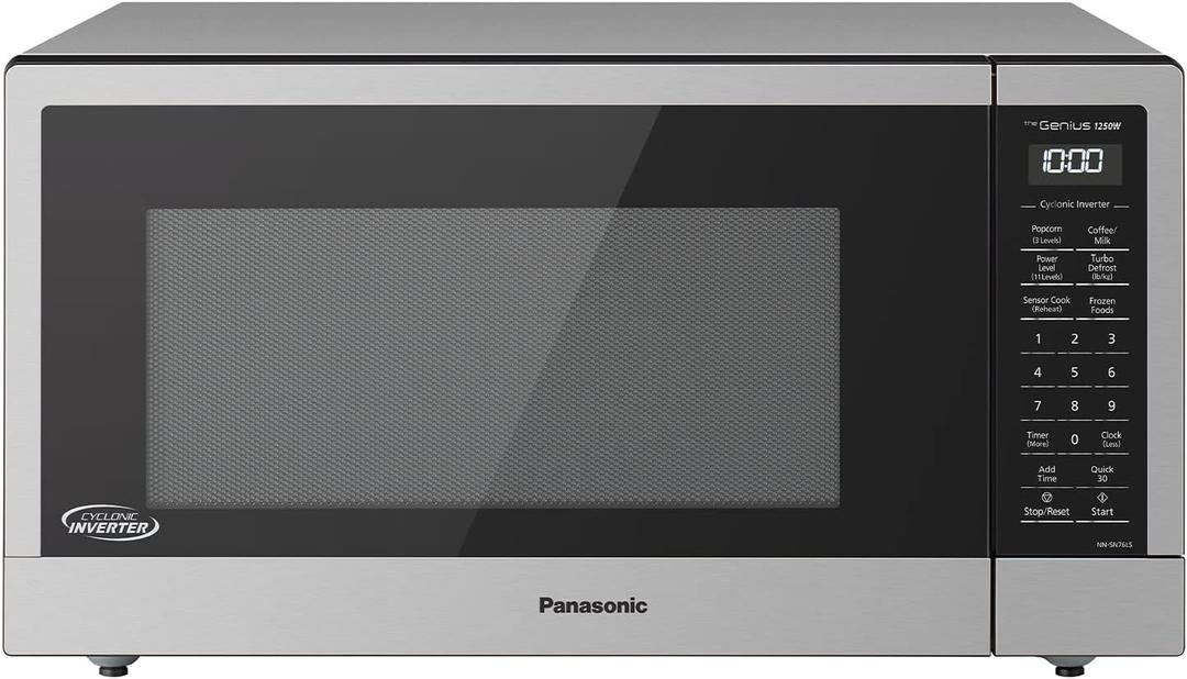 Panasonic NN-SN76LS 1.6 cu.ft Cyclonic Inverter Countertop Microwave Oven 1250Watt Power with Genius Sensor Cooking, 19.44"D x 21.88"W x 11.94"H, Stainless Steel
