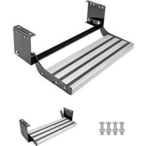 1-Step Manual Retractable RV Steps, 450lbs Capacity with 5mm Carbon Steel Frame & Anti-Slip Aluminum Pedals, Locking Limit Switch Design for Campers, Trailers, RVs (Sliver)