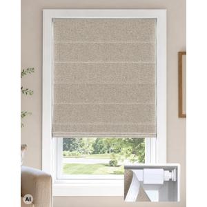LazBlinds No Drill Cordless Roman Shades, 28" W × 48" H, Beige