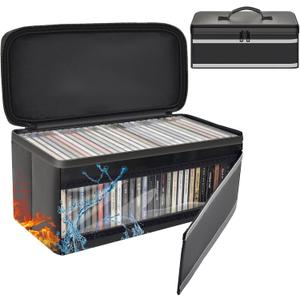Fireproof CD DVD Storage Case with Handle for Home, Car and Travel | Fire-Resistant, Carry Handle, Stores CDs and DVDs, for Home, Office, Car and Travel, Black, Case Only