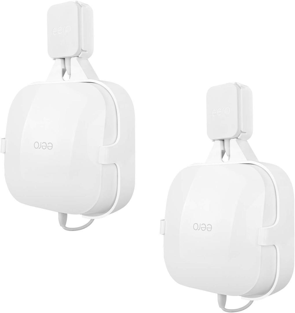 HOLACA Outlet Wall Mount Hanger for eero Pro 6 tri-Band mesh Wi-Fi 6 Systems, Space Saving Holder, Easy Moved, Cord Management for eero 6 Without Messy Wires and Screws (2 Pack)