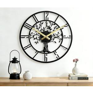 Large Tree of Life Wall Clock, Metal Large Modern Wall Clocks for Living Room, 22 in Oversized Battery Operated Silent Clock for Office,Living Room,Kitchen Decor