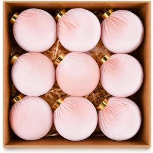 Velvet Ornaments for Christmas Tree Decorations - Light Baby Pink Xmas Ball Ornament for Indoor Holiday Decor - Shatterproof Christmas Bulbs Ornaments 80mm 3.15inch - Pack of 9