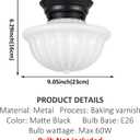 youngrender Black Schoolhouse Light Fixture Ceiling, 9 Inch Hallway Semi Flush Mount Ceiling Lighting, White Milk Glass Ceiling Lights Mid Century for Bedroom, Kitchen, Entryway