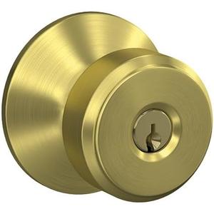 SCHLAGE F51A BWE 608 PLY Bowery Knob with Plymouth Trim Keyed Entry Lock, Satin Brass