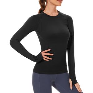 Women's Seamless Tops Long Sleeve Shirts Perfect Yoga Gym Top for Sports & Fitness Top Slim Fit (US, Alpha, Medium, Regular, Regular, Onyx Black Long Sleeve)