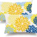 DFXSZ Yellow Blue Flower Pillow Covers 12x20 Inch Set of 2 Outdoor Throw Pillows Outdoor Waterproof Decor for Living Room Sofa Patio Funiture Garden Floral Polyester Pillow Covers 002J12
