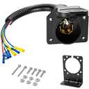 7 Way Trailer Plug, 7 Pin Trailer Connector Plug RV Light Adapter with Wire Harness, Wire Socket Adapter Quick Converter with Mounting Bracket for Truck