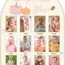 Aukolass My First Year Photo Board Pumpkin Themed Baby's 1st Birthday Picture Frame 12 Months Photos Milestone Keepsake Board, 1st Birthday Party Decorations (Pink, 11.6 * 16.0inch)