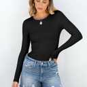 ANRABESS Women Long Sleeve Shirts Rib Knit Slim Fit Tops Basic Tee Spring Outfits Casual T-Shirt Underscrubs Layer Clothes XL Black