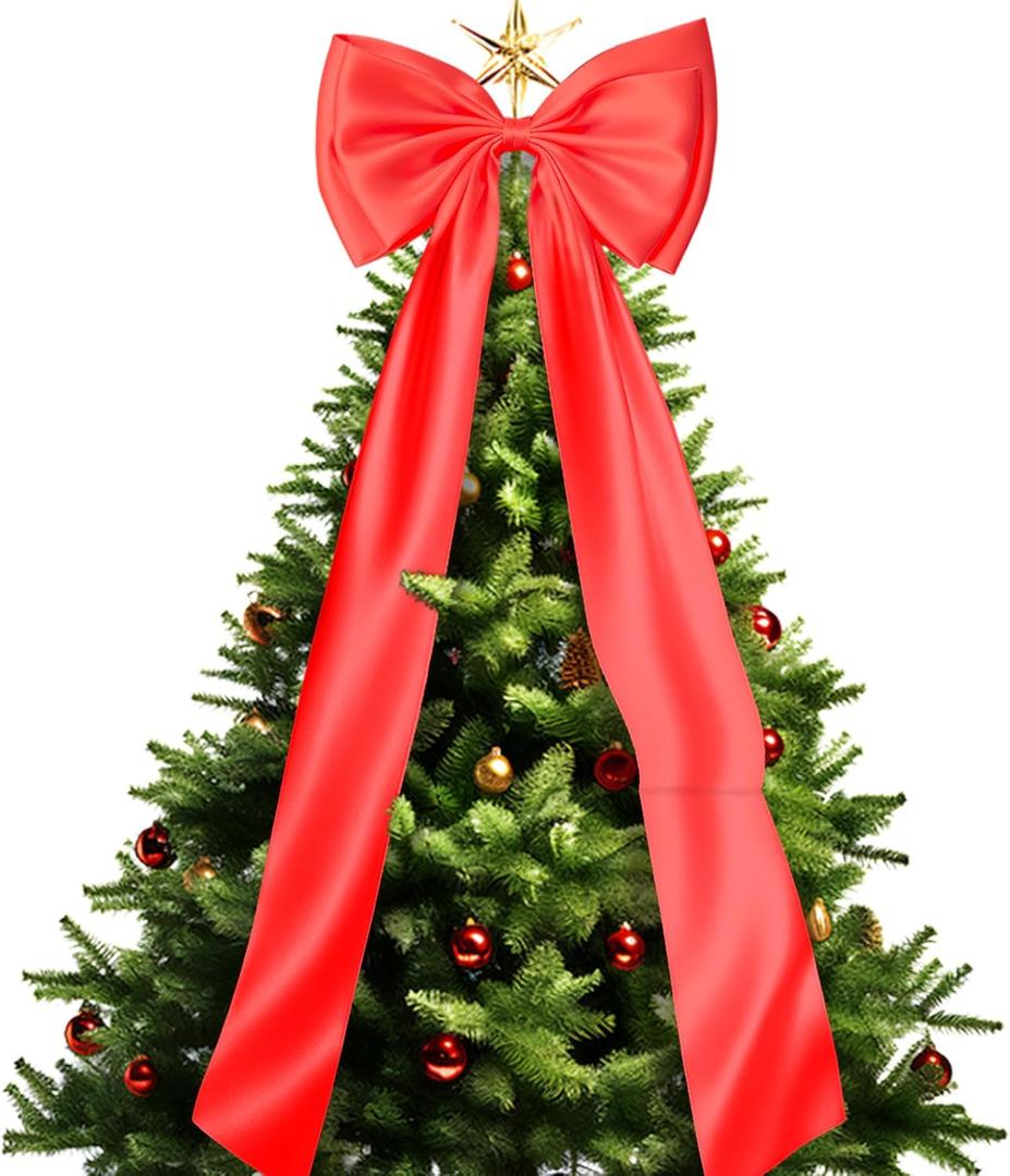 Christmas Tree Topper Bow Large Christmas Bow for Tree Topper 47.5 Inch Red Big Bows for Christmas Tree Topper Indoor Home Room Holiday Party Giant Bows Xmas Trees Decoration