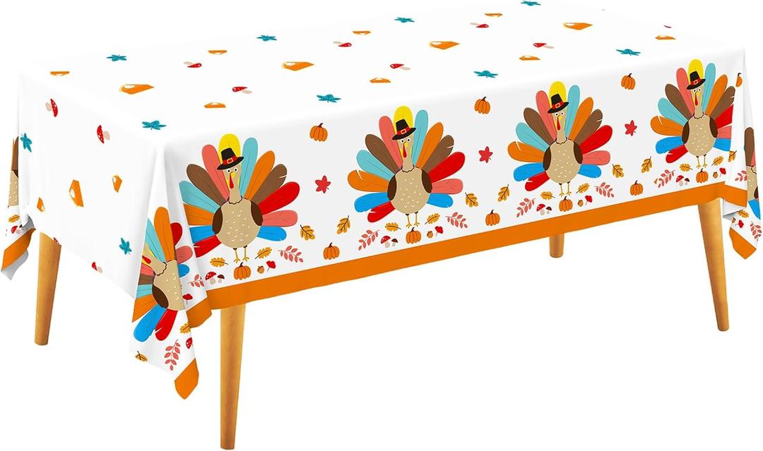 Gatherfun Turkey Thanksgiving Party Supplies - 3 Pack Disposable Plastic Tablecloth, 54x108 Table Cover Ideal for Autumn and Thanksgiving Party Decorations