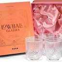 GLASSIQUE CADEAU Vintage Art Deco Lowball Gatsby Cocktail Glasses | Set of 4 | 13 oz Double Old Fashioned Tumblers for Drinking Classic Whiskey, Gin Bar Drinks | Round Short Glassware